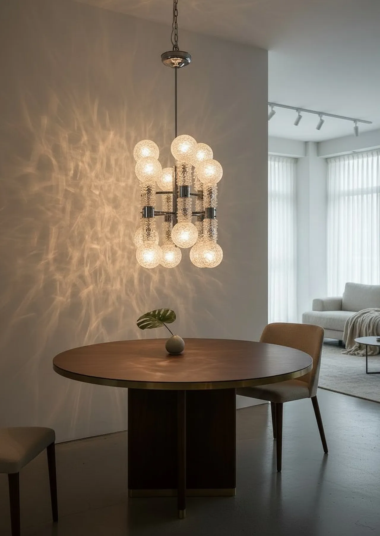 Large Sputnik chandelier in chromed metal and crystal attributed to Mazzega, Italy, 1970s 8