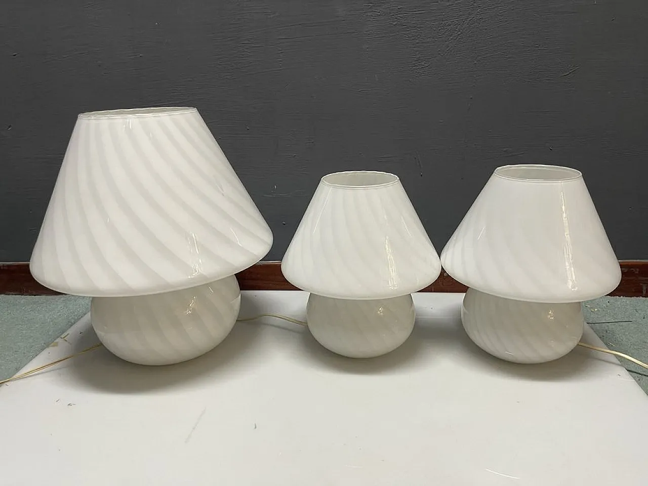 Murano Glass Mushroom Table Lamps by Paolo Venini, 1970s, Set of 3 2