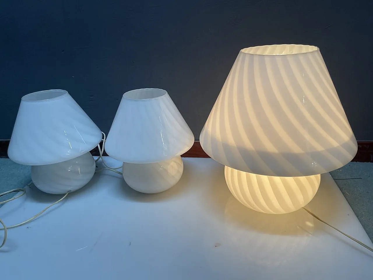 Murano Glass Mushroom Table Lamps by Paolo Venini, 1970s, Set of 3 5