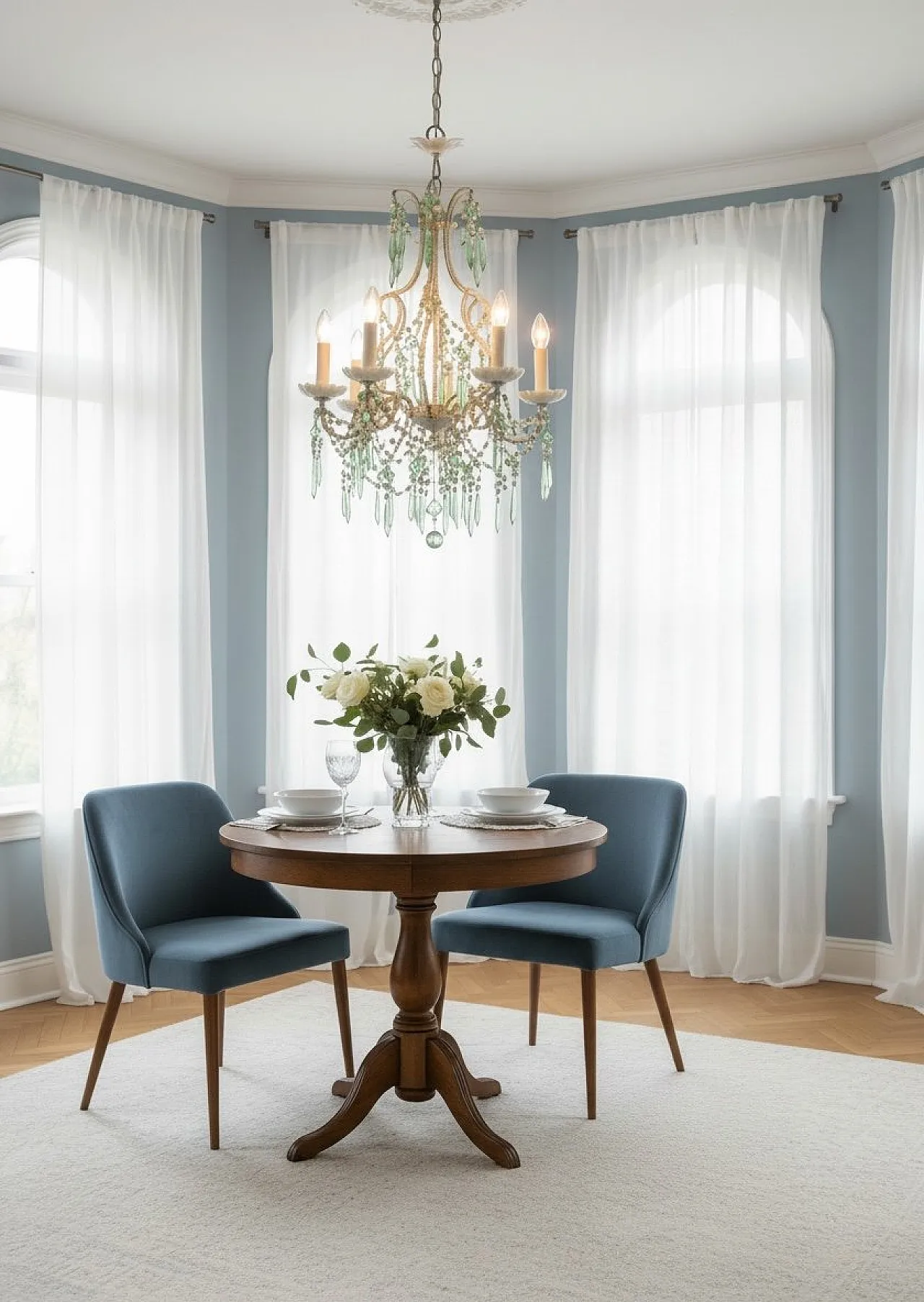 Lampadario in vetro opalino con gocce in cristallo blu e verde, anni '50 2