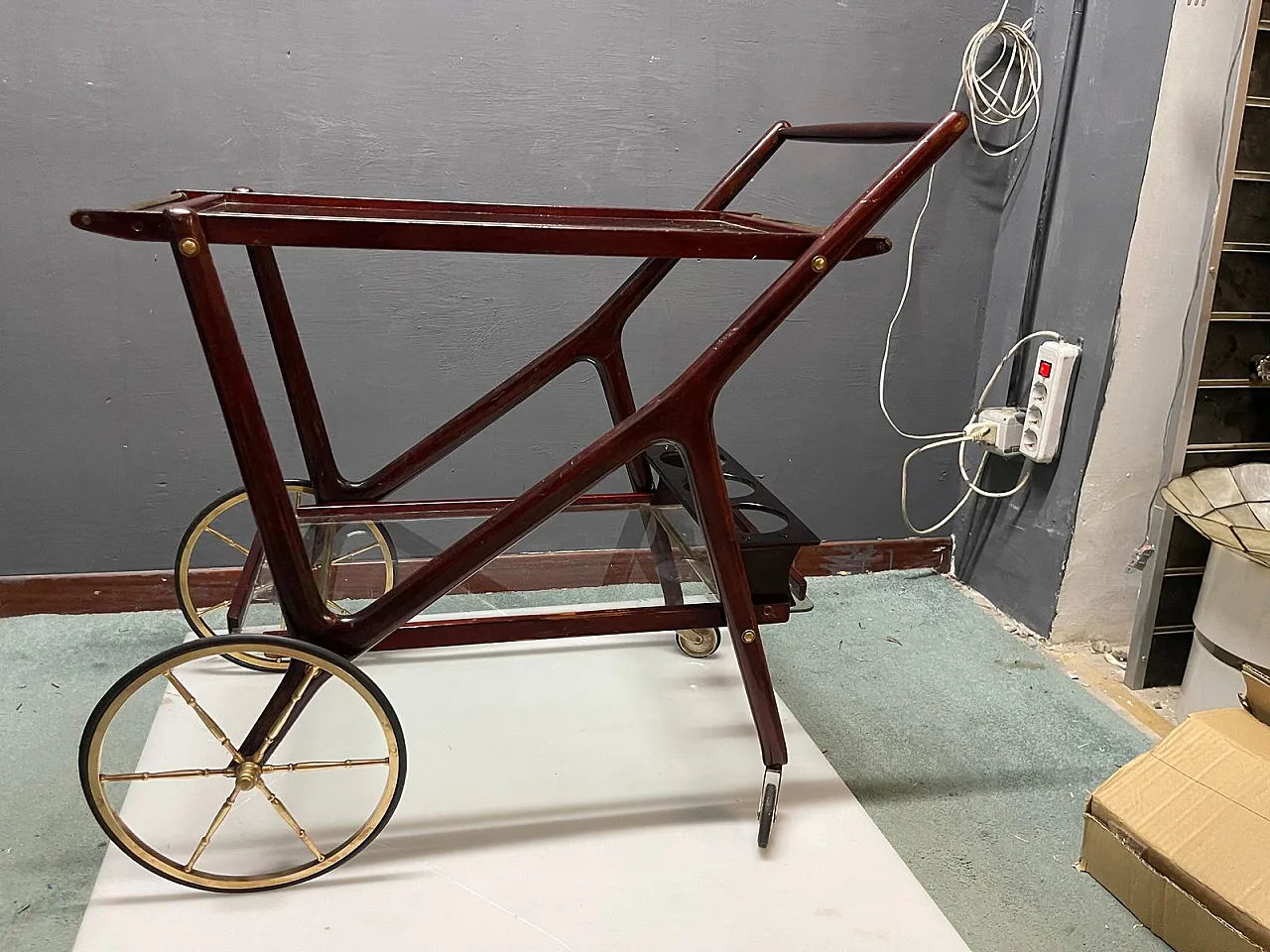 Carrello bar in mogano di Cesare Lacca, anni '50 8