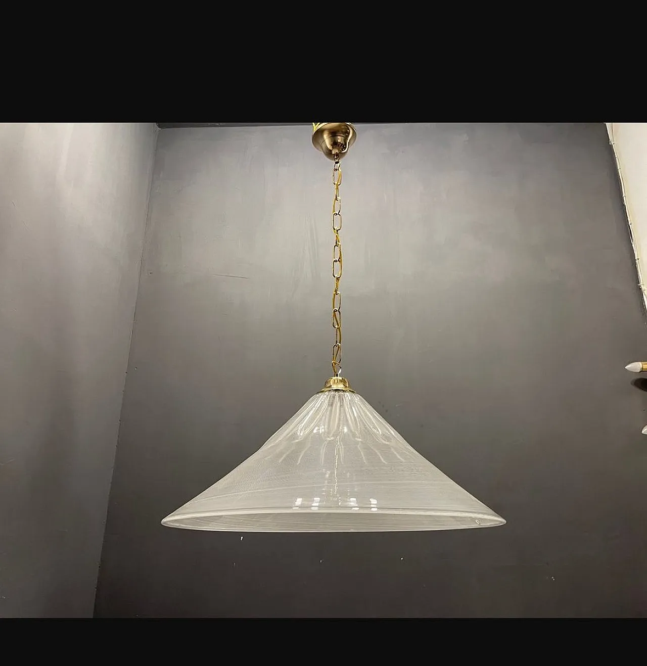 Mid-Century white Murano glass pendant lamp with black border, Italy, 1970s 1