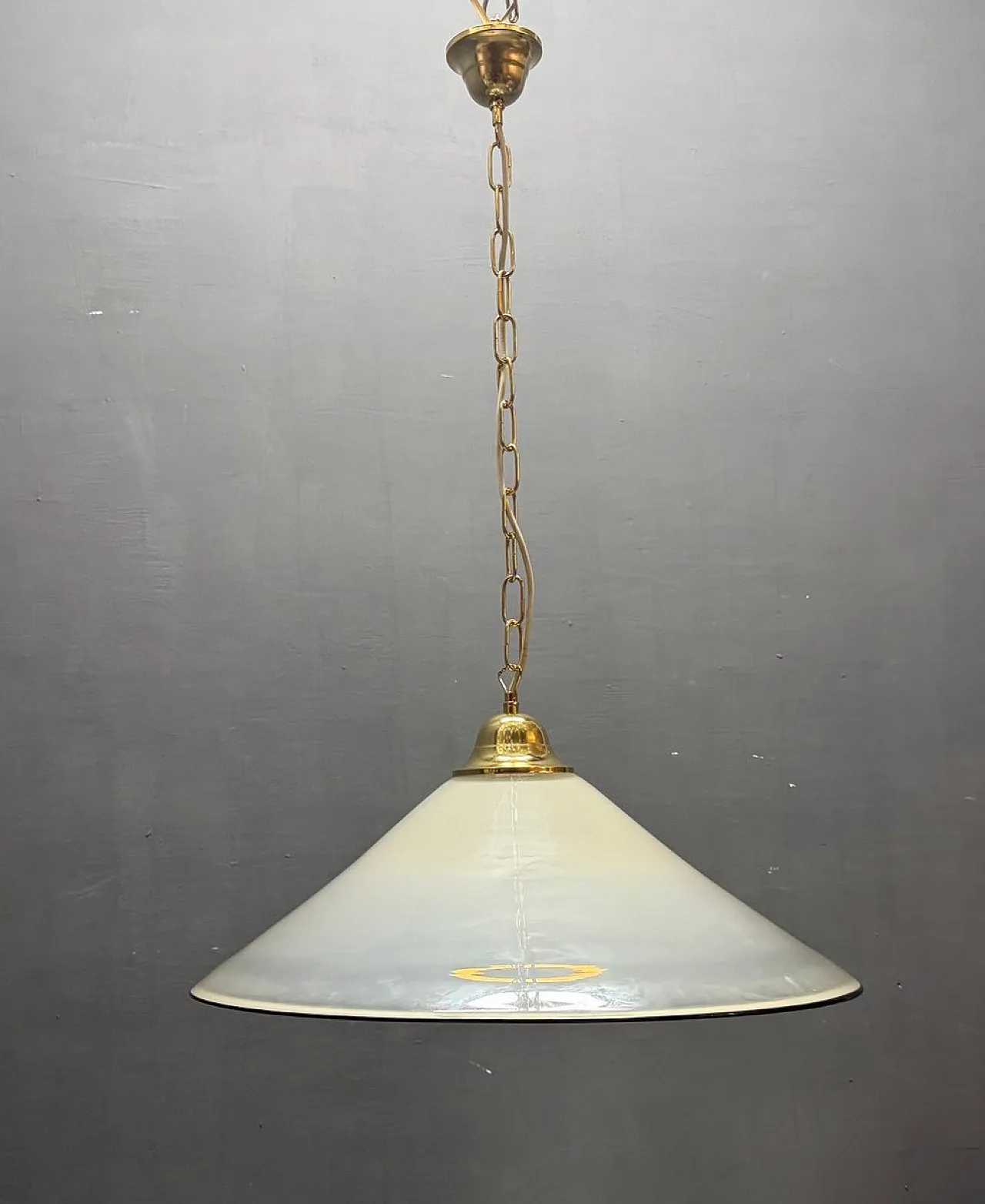 Mid-Century white Murano glass pendant lamp with black border, Italy, 1970s 3