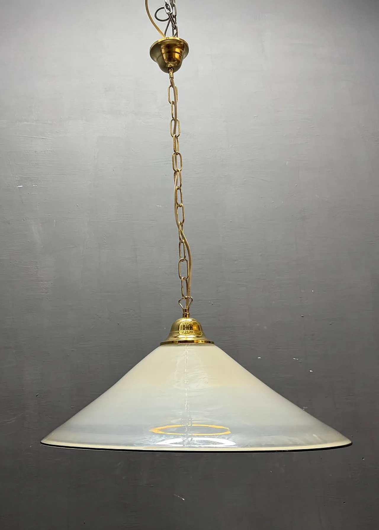 Mid-Century white Murano glass pendant lamp with black border, Italy, 1970s 5