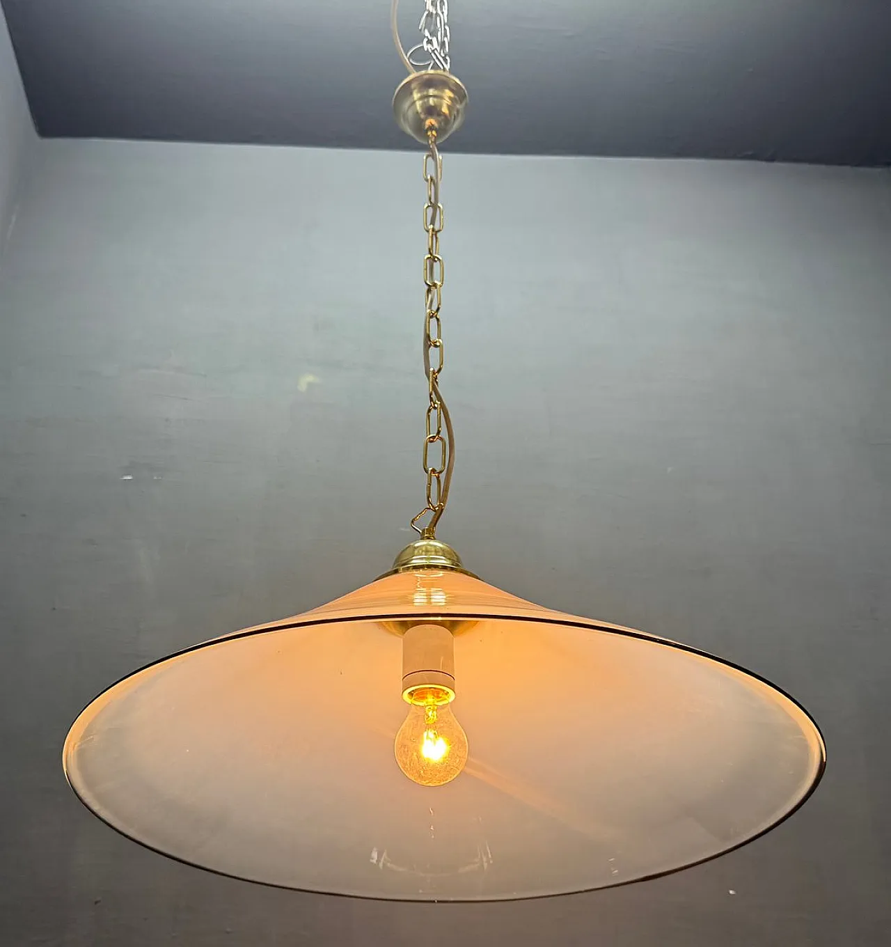 Mid-Century white Murano glass pendant lamp with black border, Italy, 1970s 8