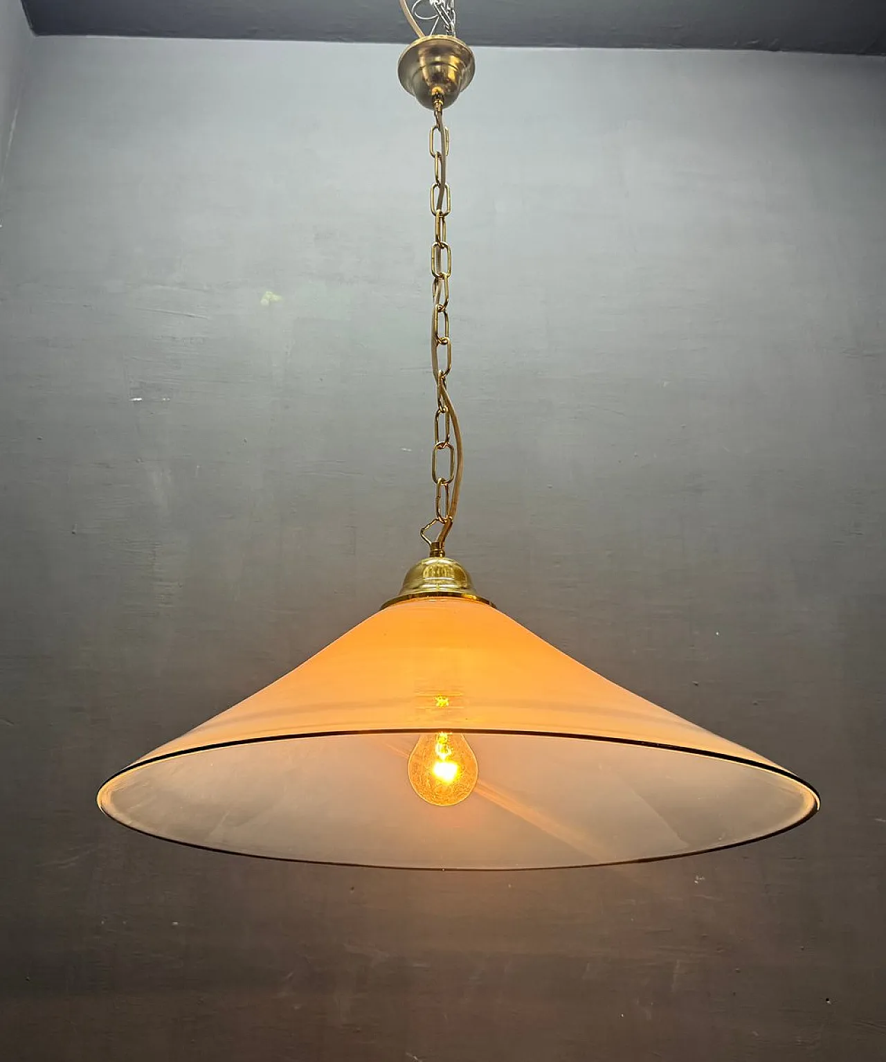 Mid-Century white Murano glass pendant lamp with black border, Italy, 1970s 9