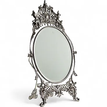 Table mirror in silver color metal, 20th century