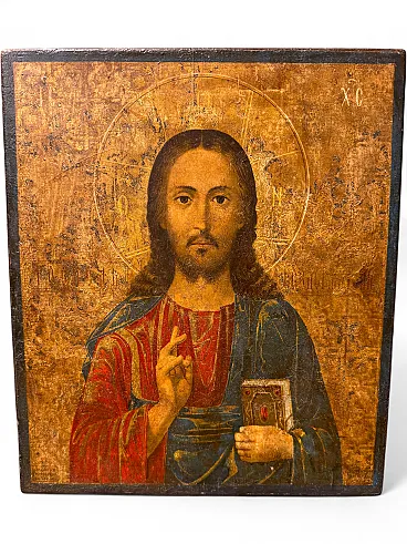 Icon of Blessing Christ, canvas on panel, early 20th century