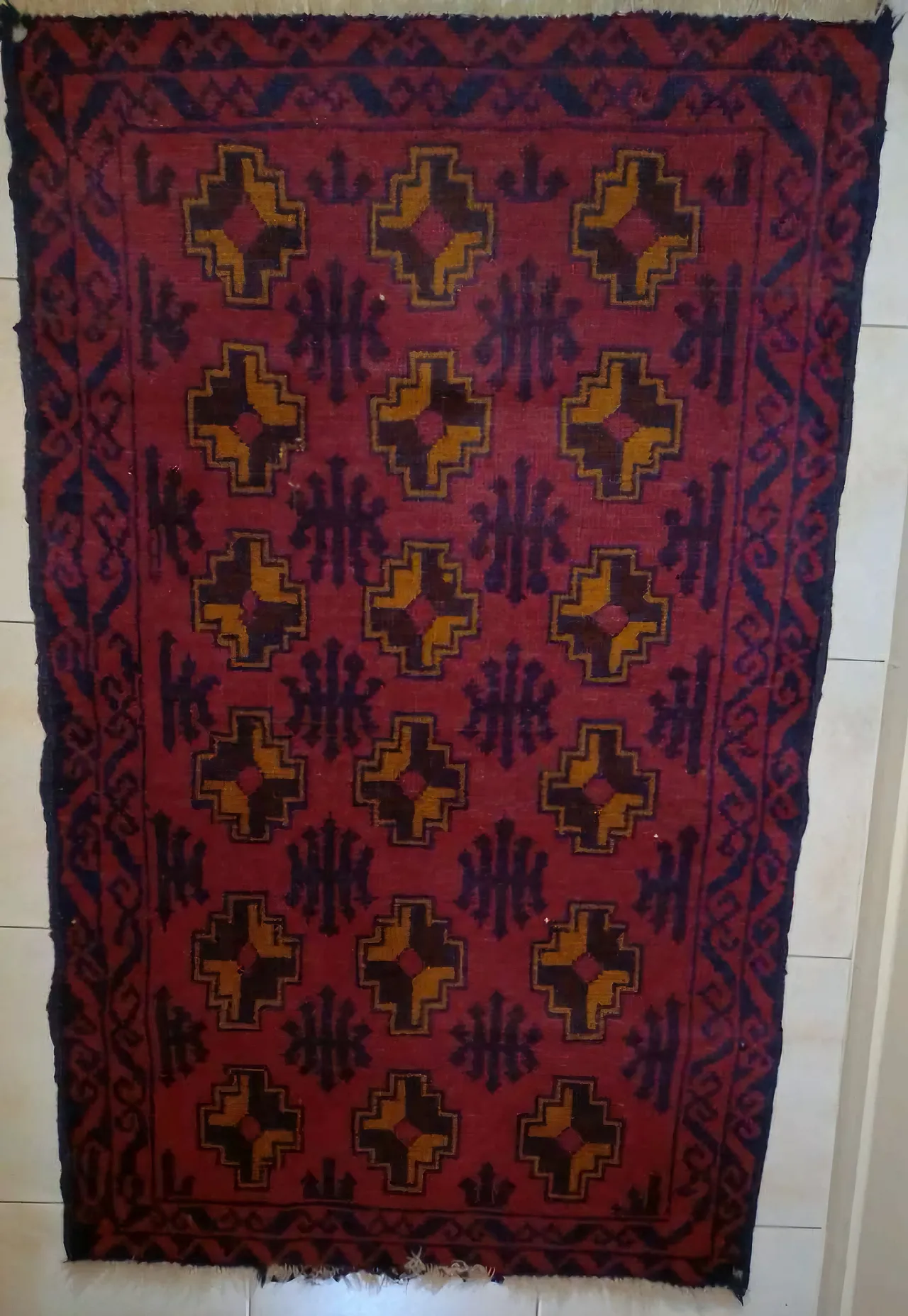 Tappeto geometrico caucasico in lana, ''800 3