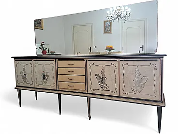 Mascagni sideboard with painted panels and mirror, 1950s