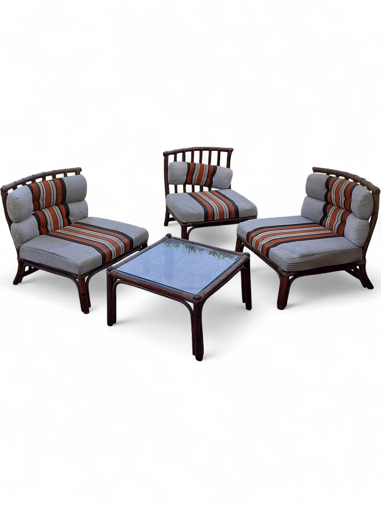 Bamboo table with armchairs, late 20th century 7