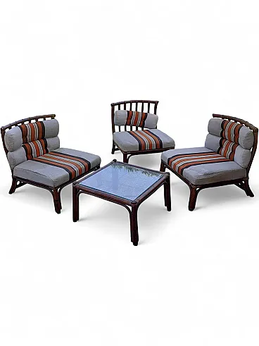 Bamboo table with armchairs, late 20th century