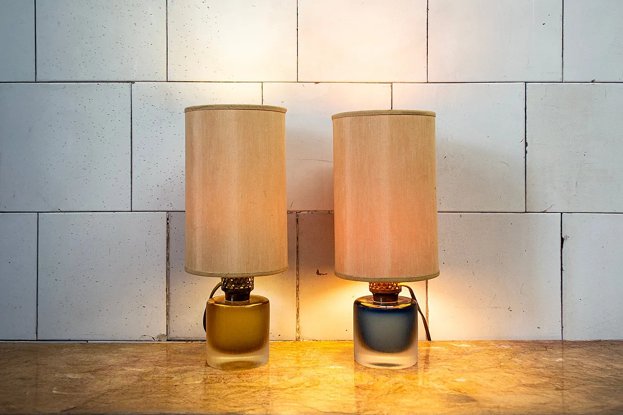 Pair of Inciso table lamp in Murano glass by Paolo Venini, 1960s 2