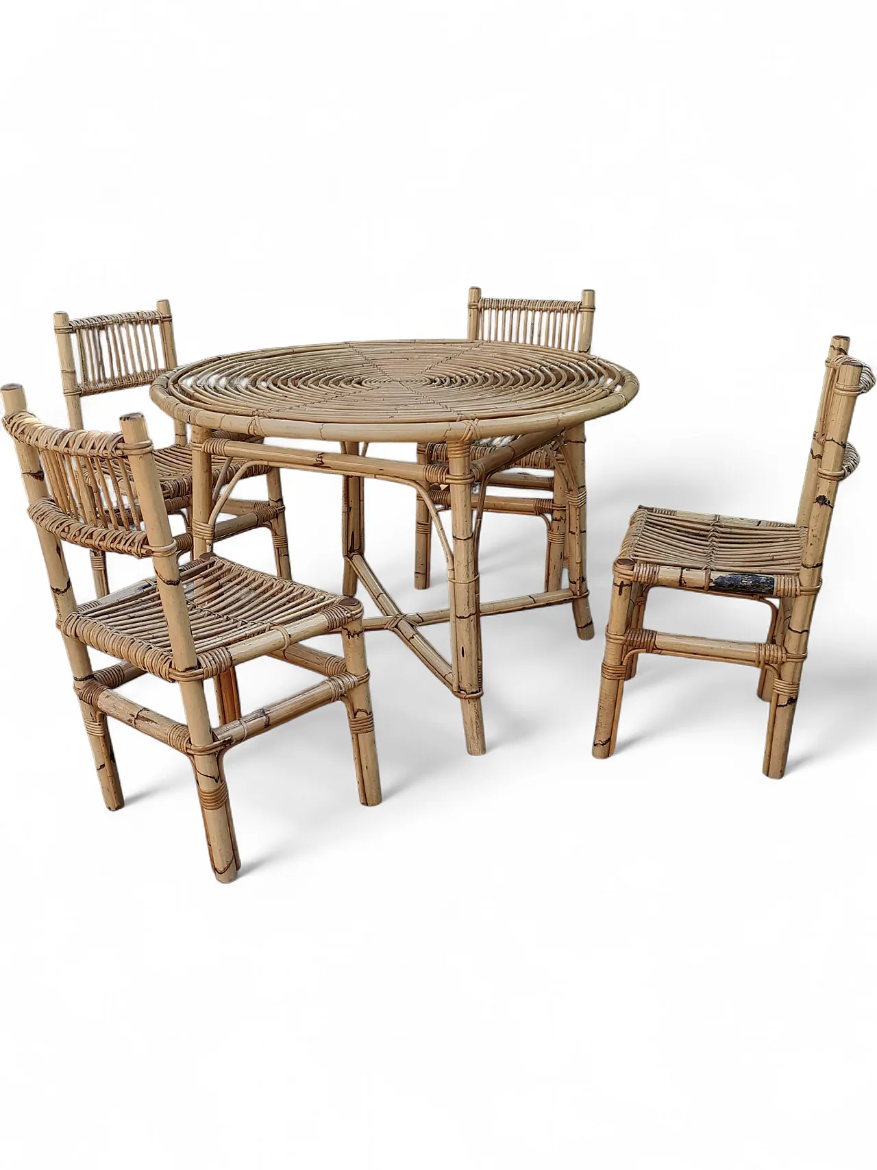 Table with 4 chairs in bamboo, 1970s 10