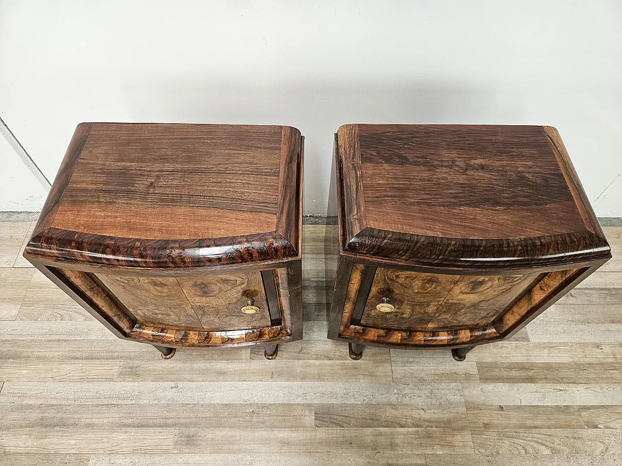 1940s Tuscan bedside tables in walnut root 5