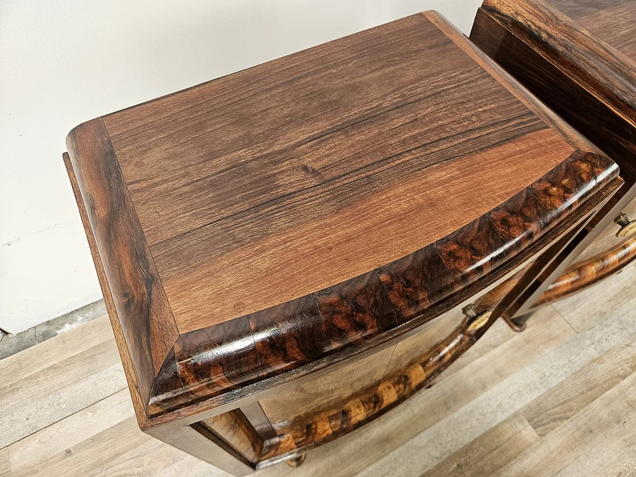 1940s Tuscan bedside tables in walnut root 6