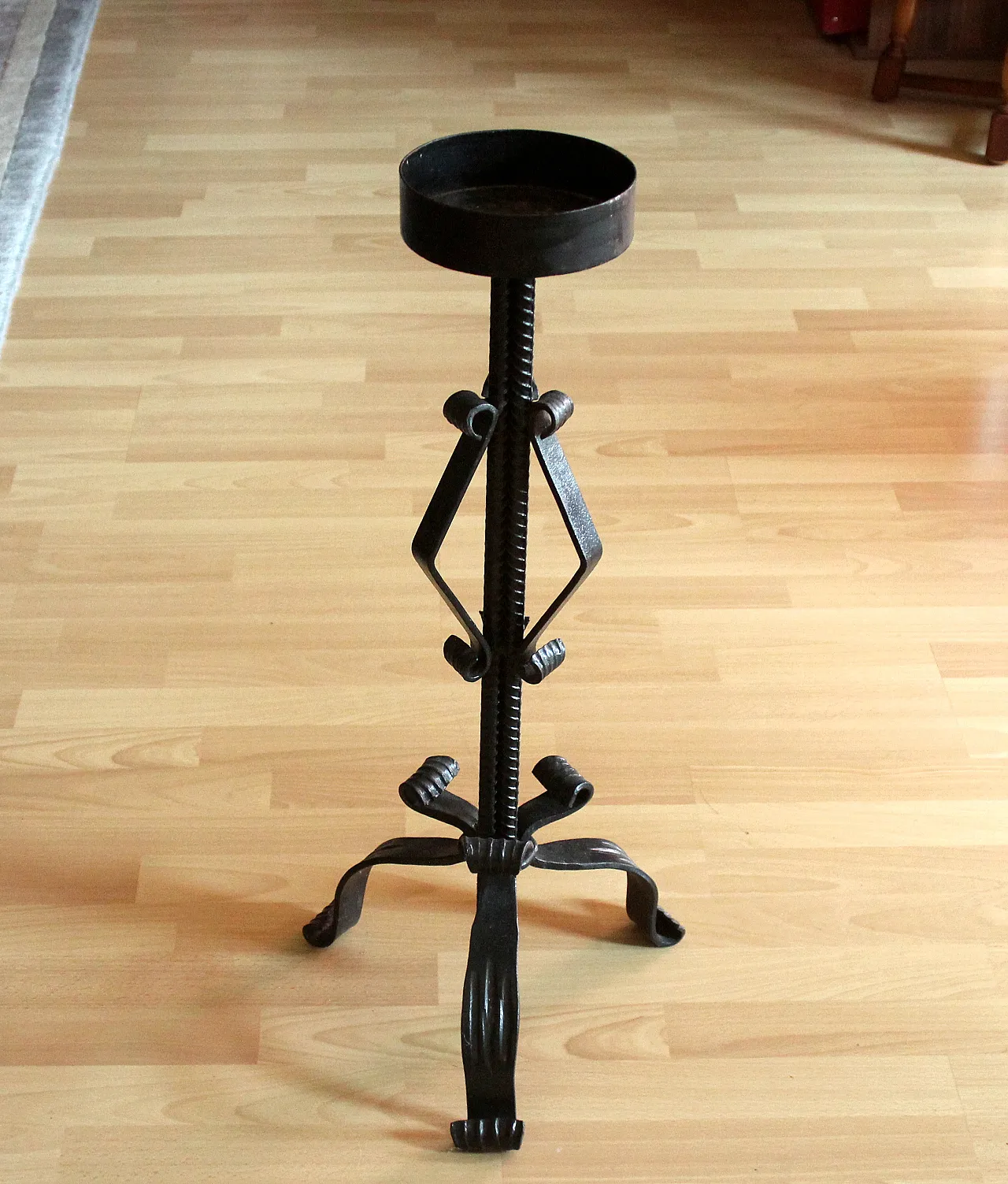High wrought iron candle holder, handmade for larger candles, 70s 1
