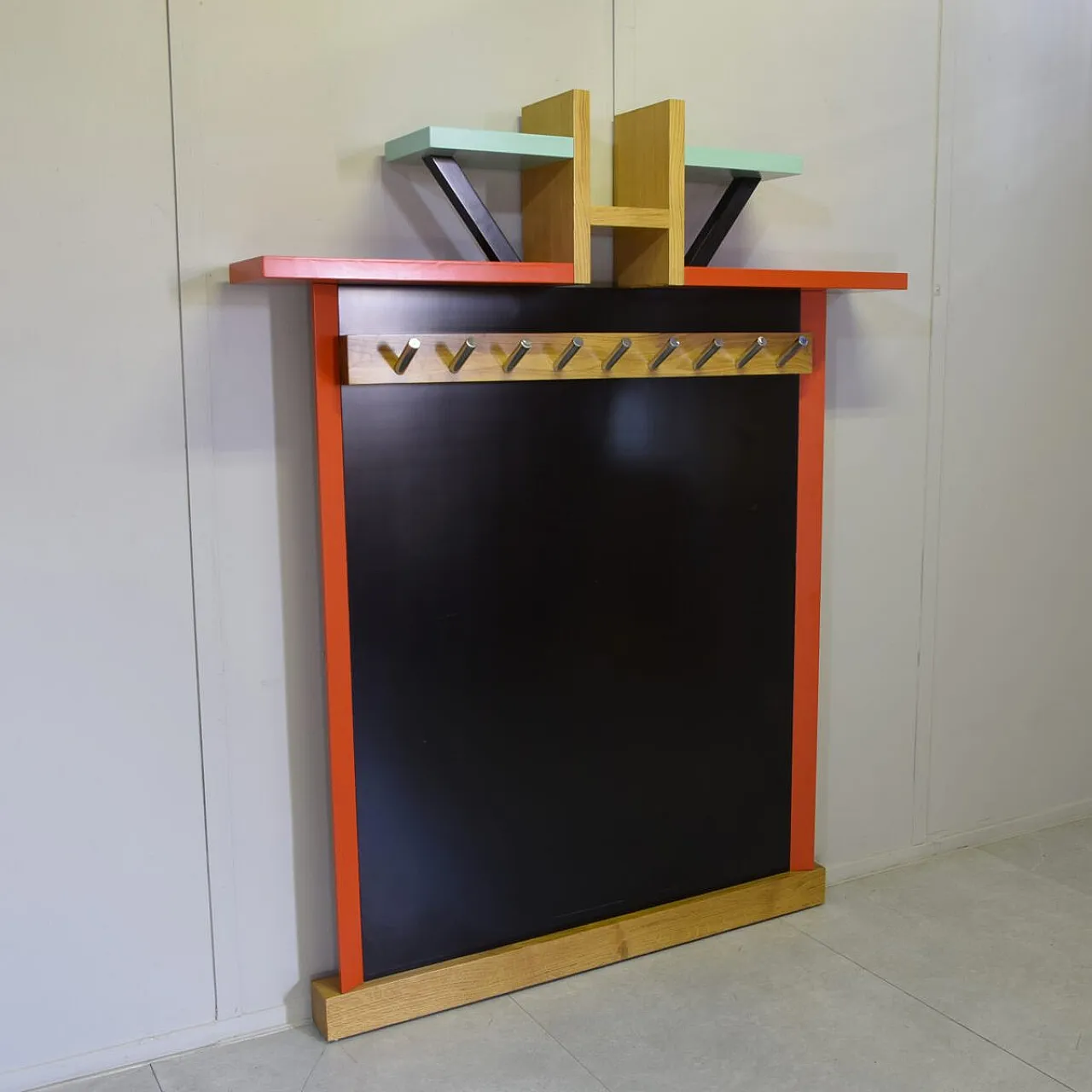 Wall coat rack in polychrome lacquered wood by Ettore Sottsass, 1980s 1