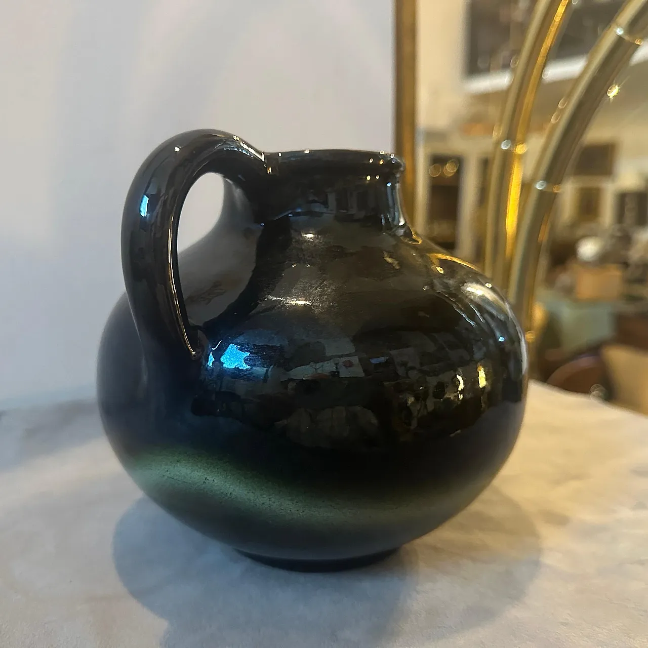Brocca in ceramica nera e gialla Art Deco spazzolata ad aria, anni '30 3