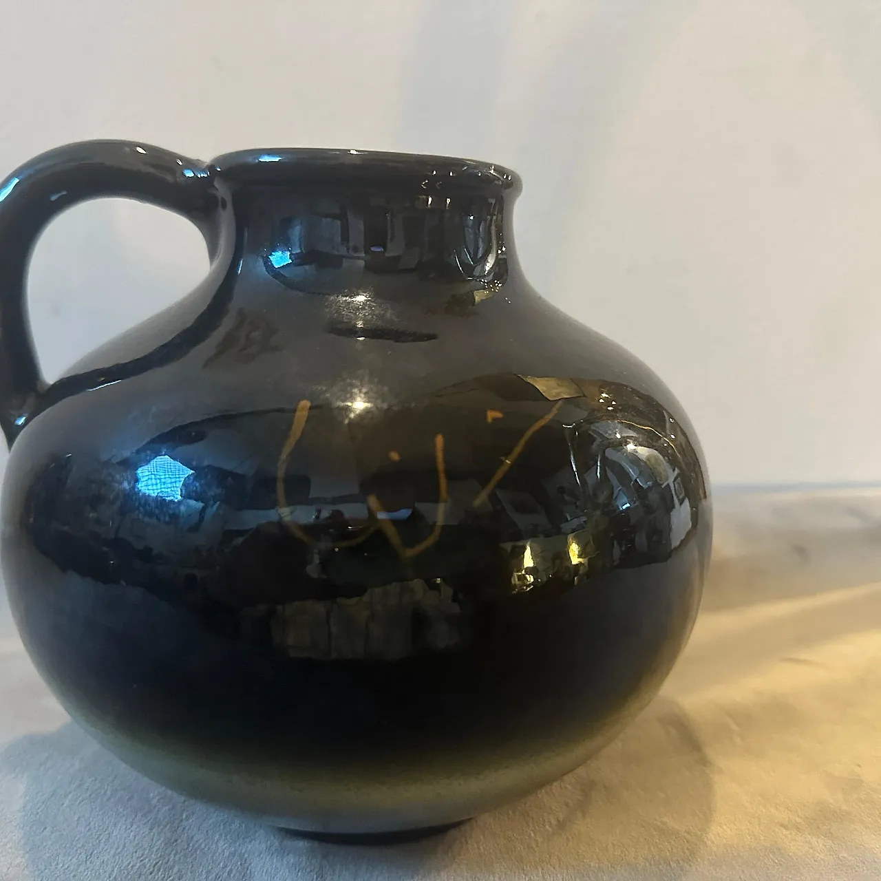 Brocca in ceramica nera e gialla Art Deco spazzolata ad aria, anni '30 5