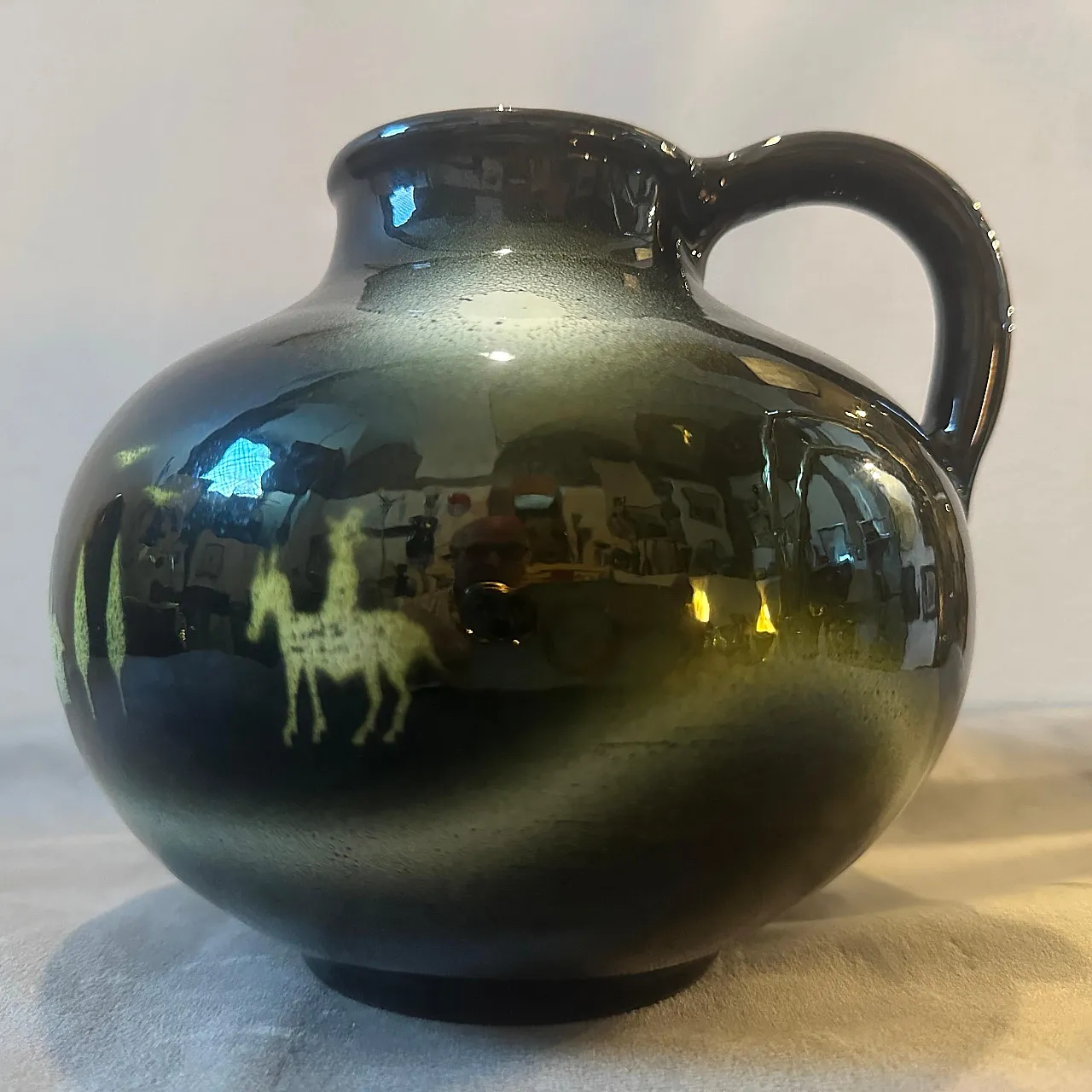 Brocca in ceramica nera e gialla Art Deco spazzolata ad aria, anni '30 6