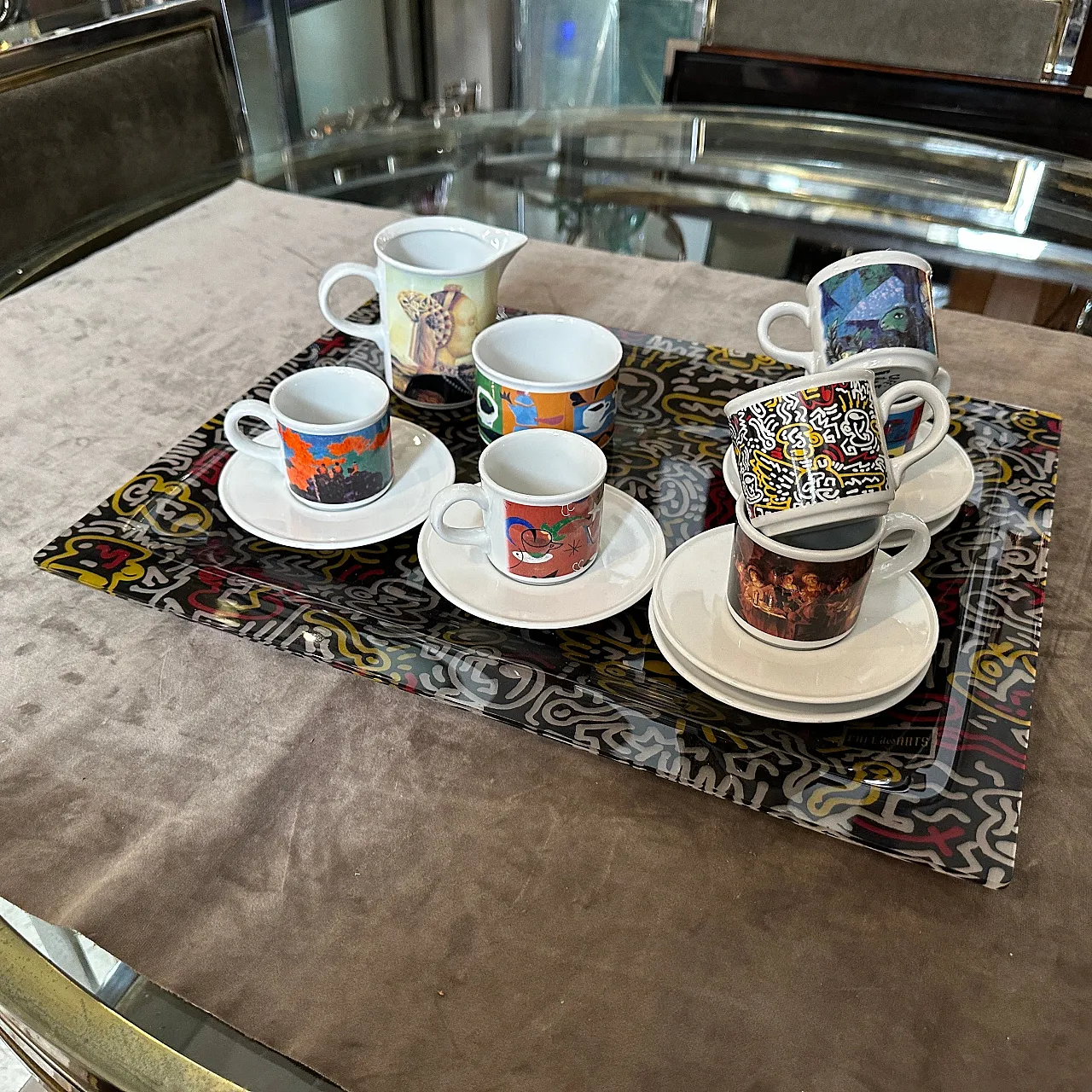Coffee service and serving tray Cafè des Arts by Lavazza, 1990s 3