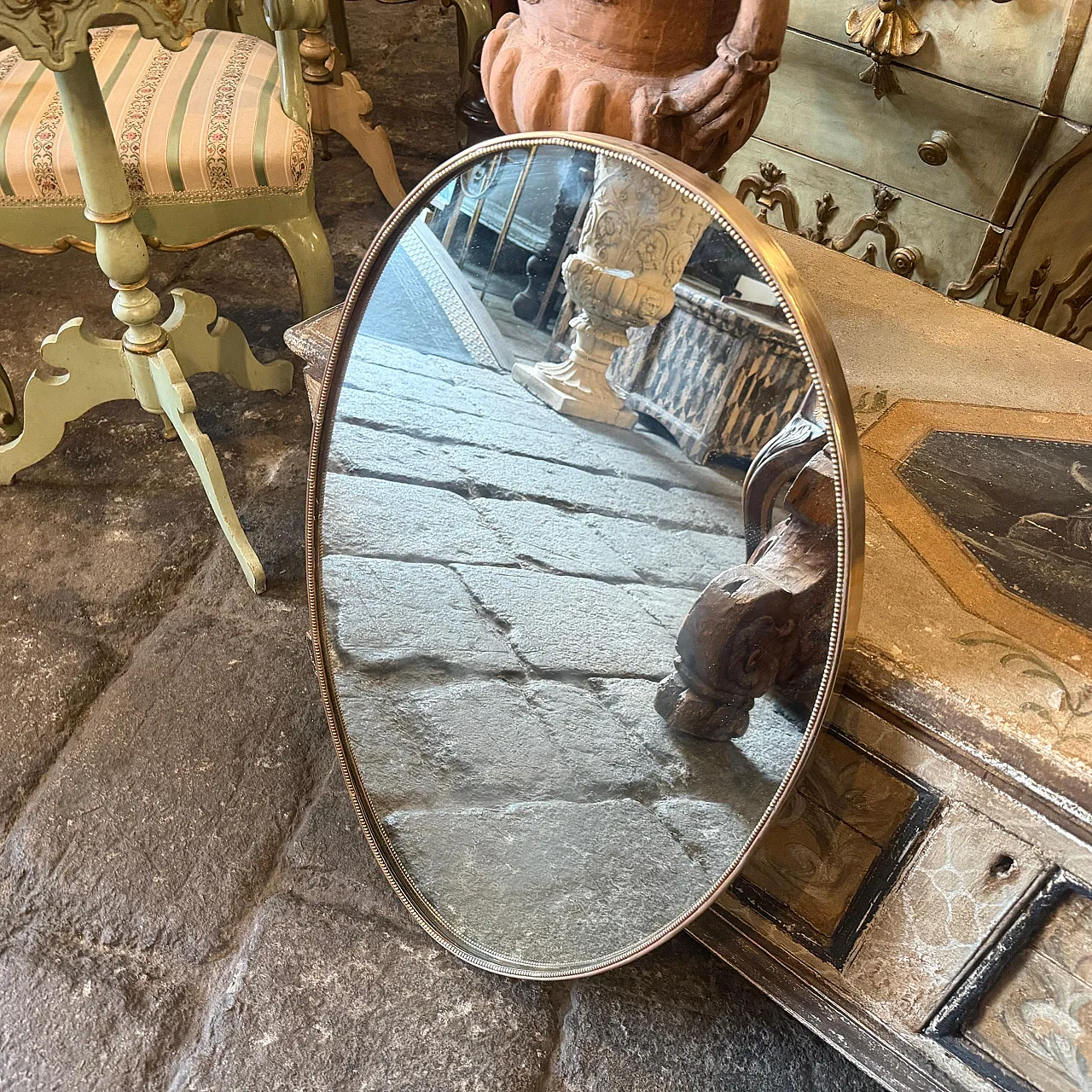 Specchio da parete ovale in ottone di Giò Ponti, anni '60 5