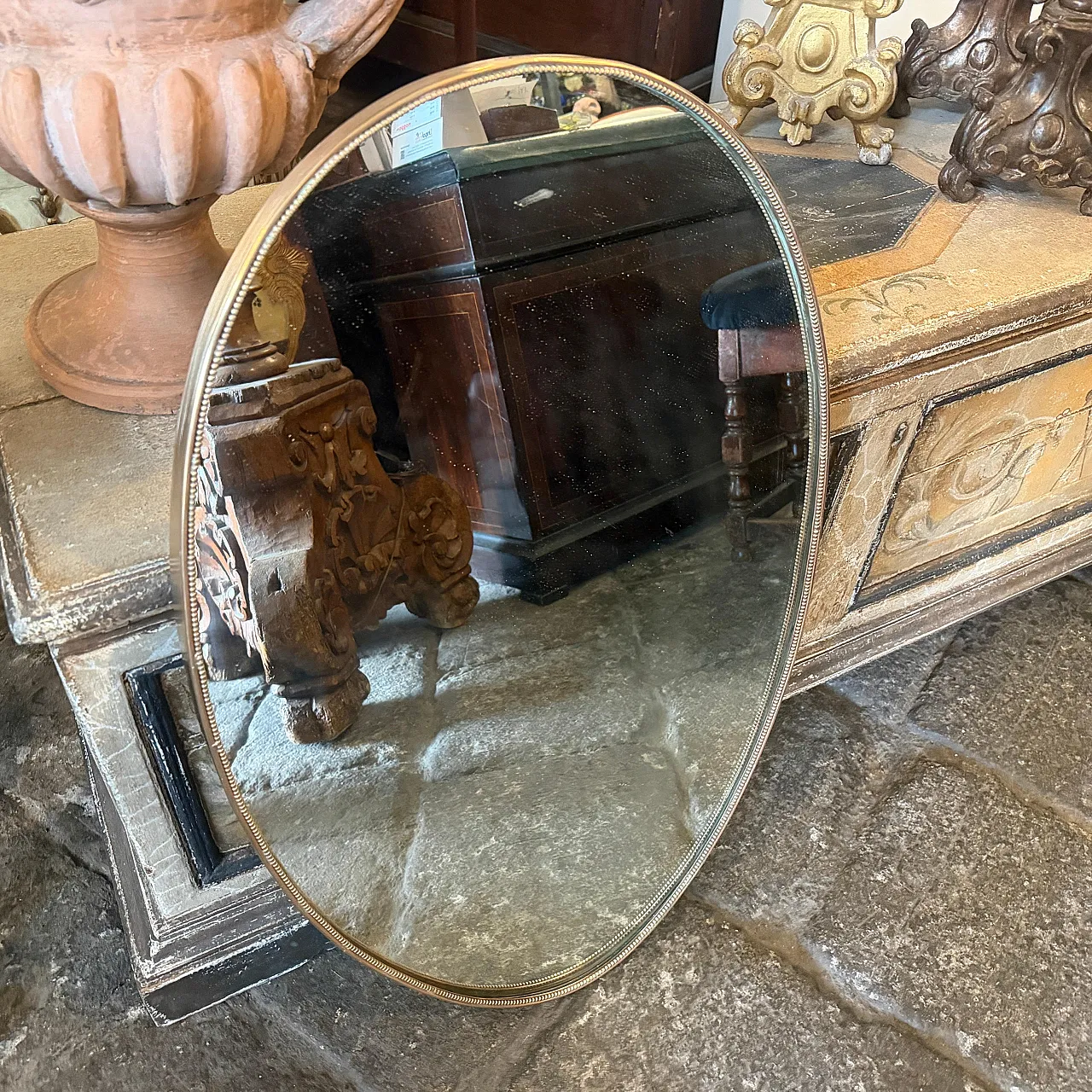 Specchio da parete ovale in ottone di Giò Ponti, anni '60 8