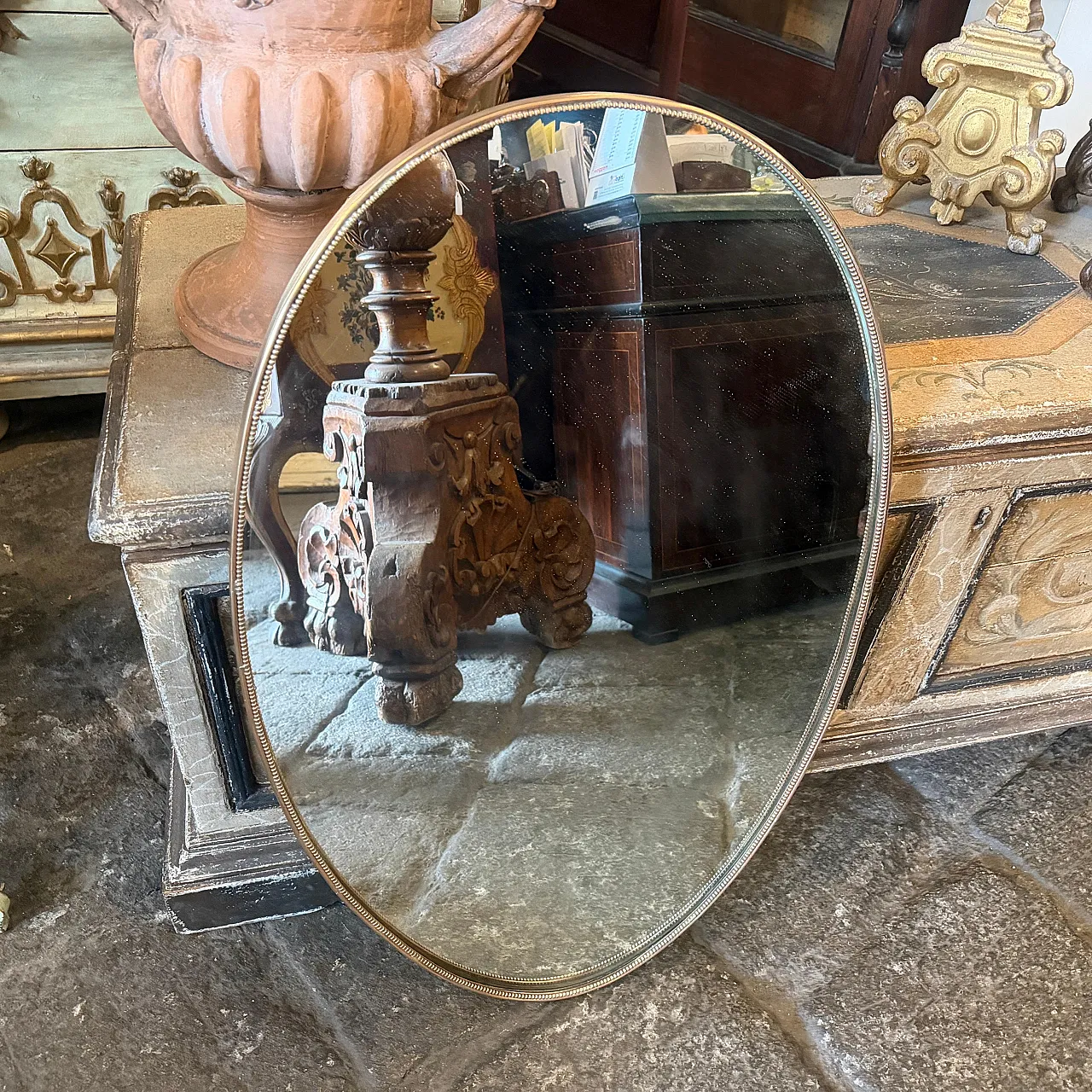 Specchio da parete ovale in ottone di Giò Ponti, anni '60 9