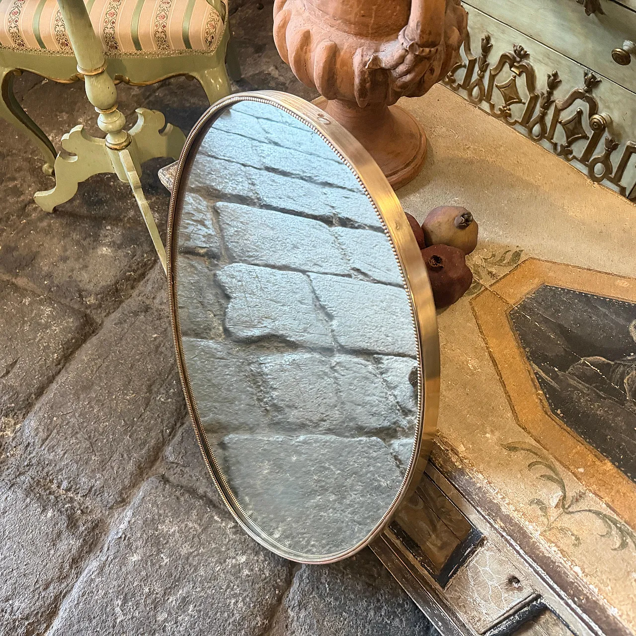 Specchio da parete ovale in ottone di Giò Ponti, anni '60 10