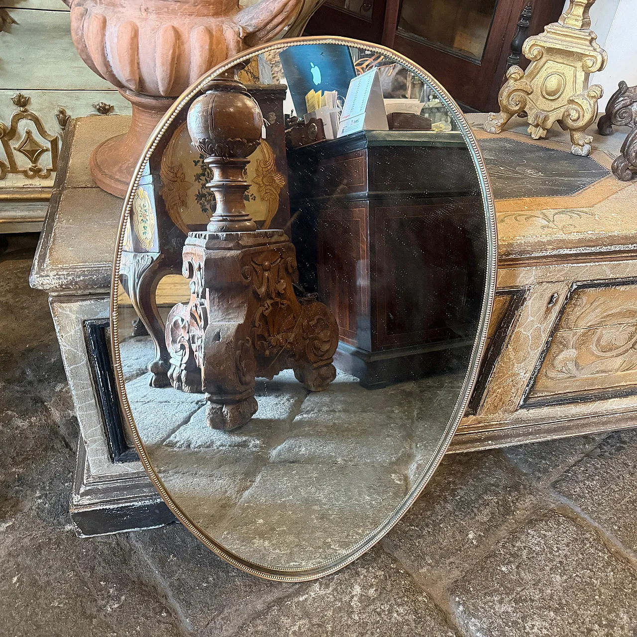 Specchio da parete ovale in ottone di Giò Ponti, anni '60 11