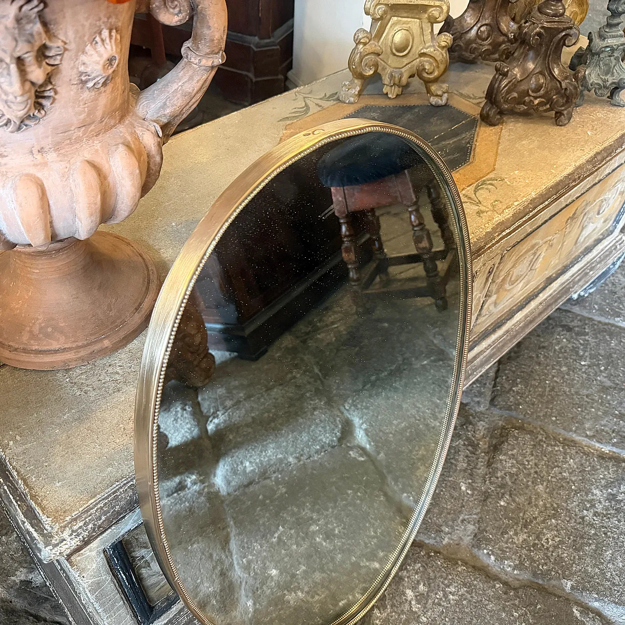 Specchio da parete ovale in ottone di Giò Ponti, anni '60 12