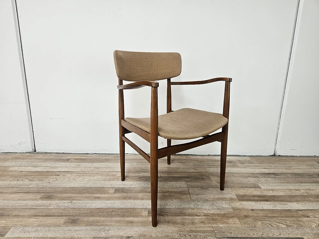 Swedish armchair in wood and brown fabric 1