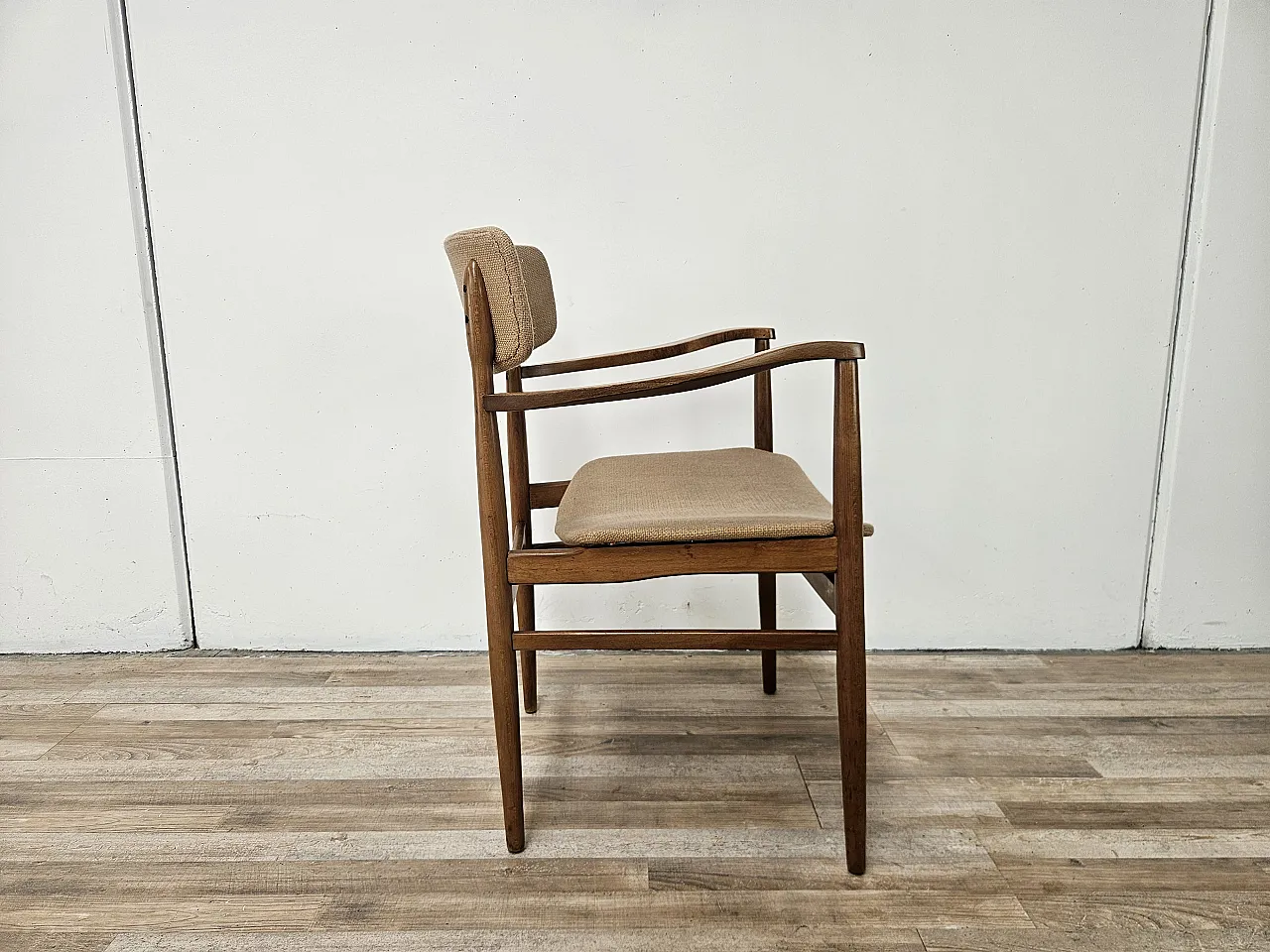 Swedish armchair in wood and brown fabric 2