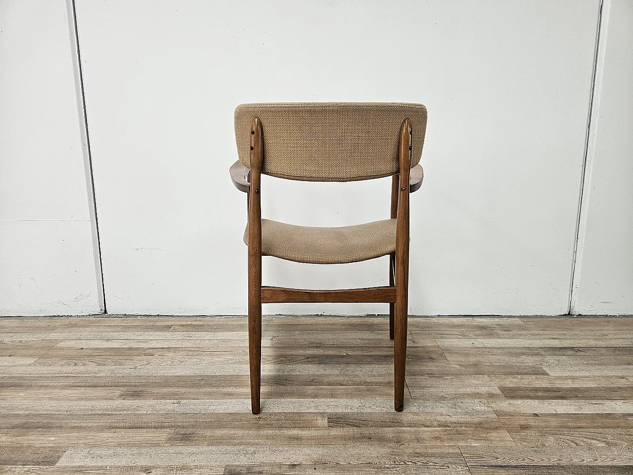 Swedish armchair in wood and brown fabric 3