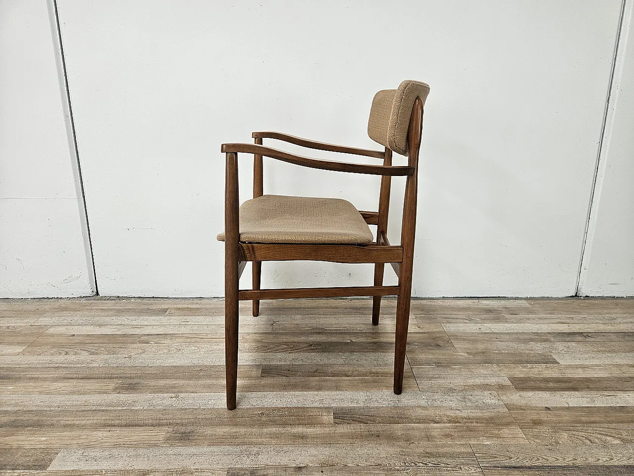 Swedish armchair in wood and brown fabric 4