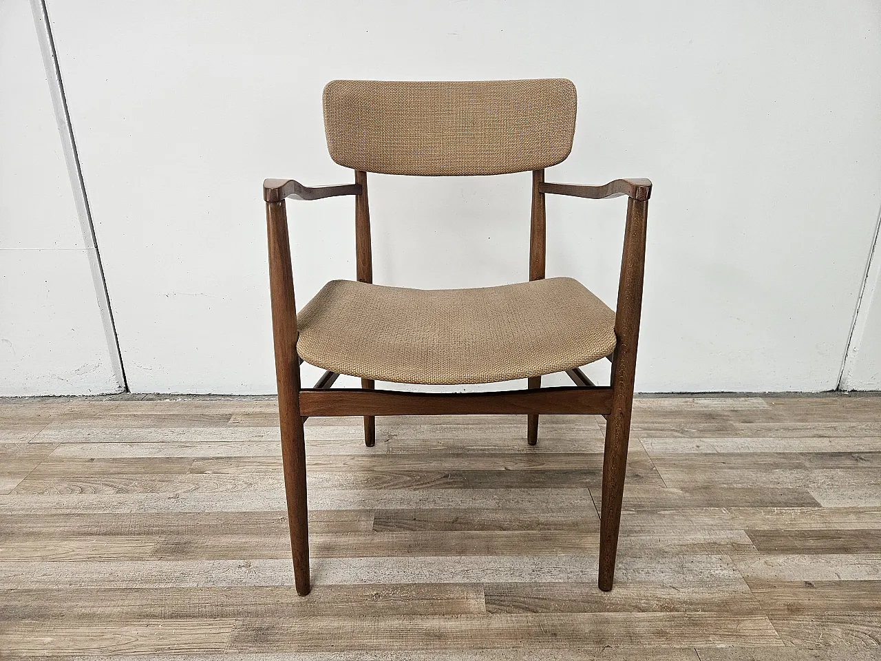 Swedish armchair in wood and brown fabric 5
