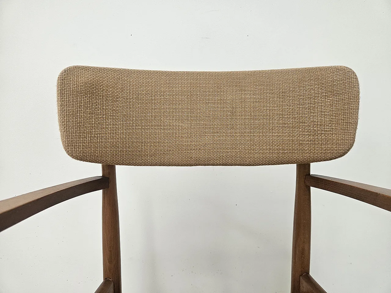 Swedish armchair in wood and brown fabric 6