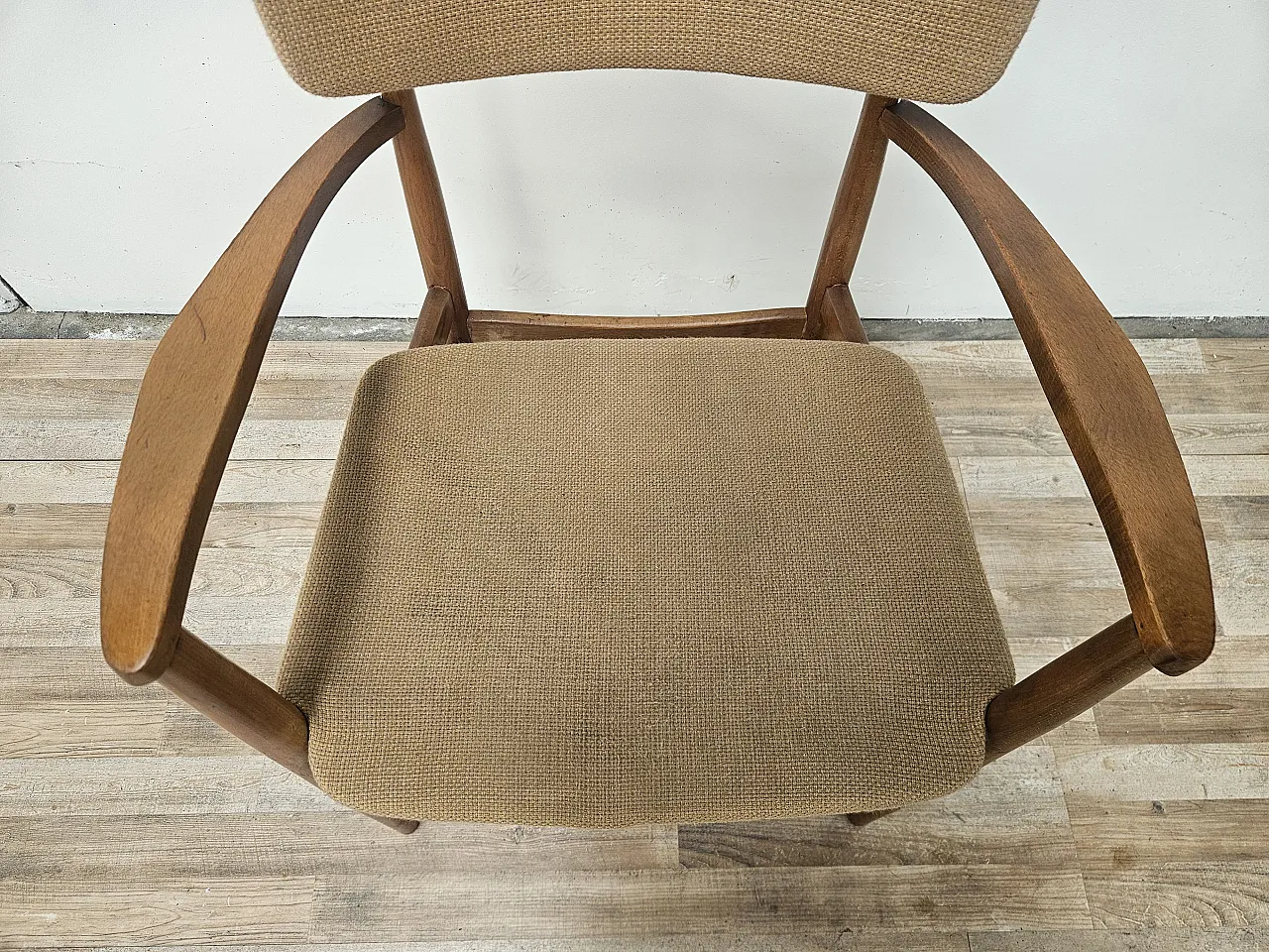 Swedish armchair in wood and brown fabric 7
