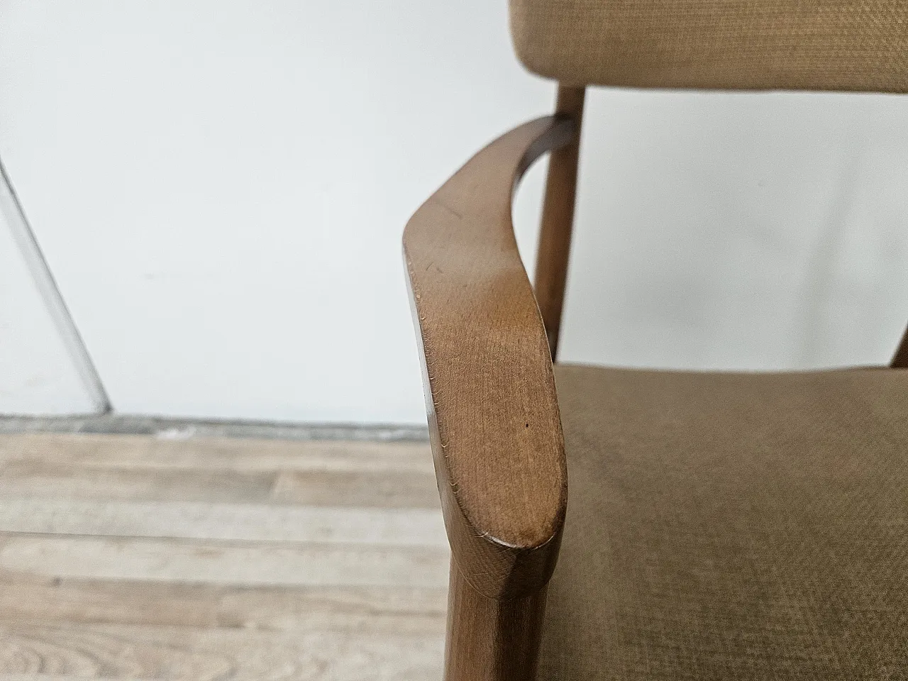 Swedish armchair in wood and brown fabric 8