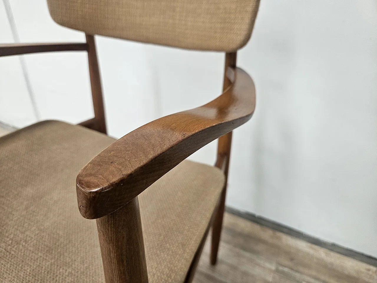 Swedish armchair in wood and brown fabric 9
