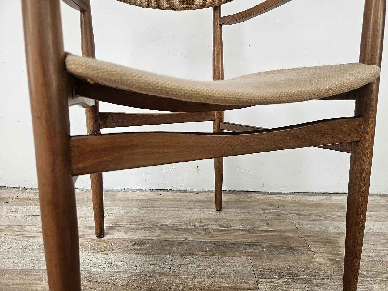 Swedish armchair in wood and brown fabric 10