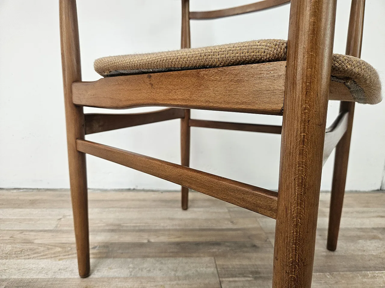 Swedish armchair in wood and brown fabric 11