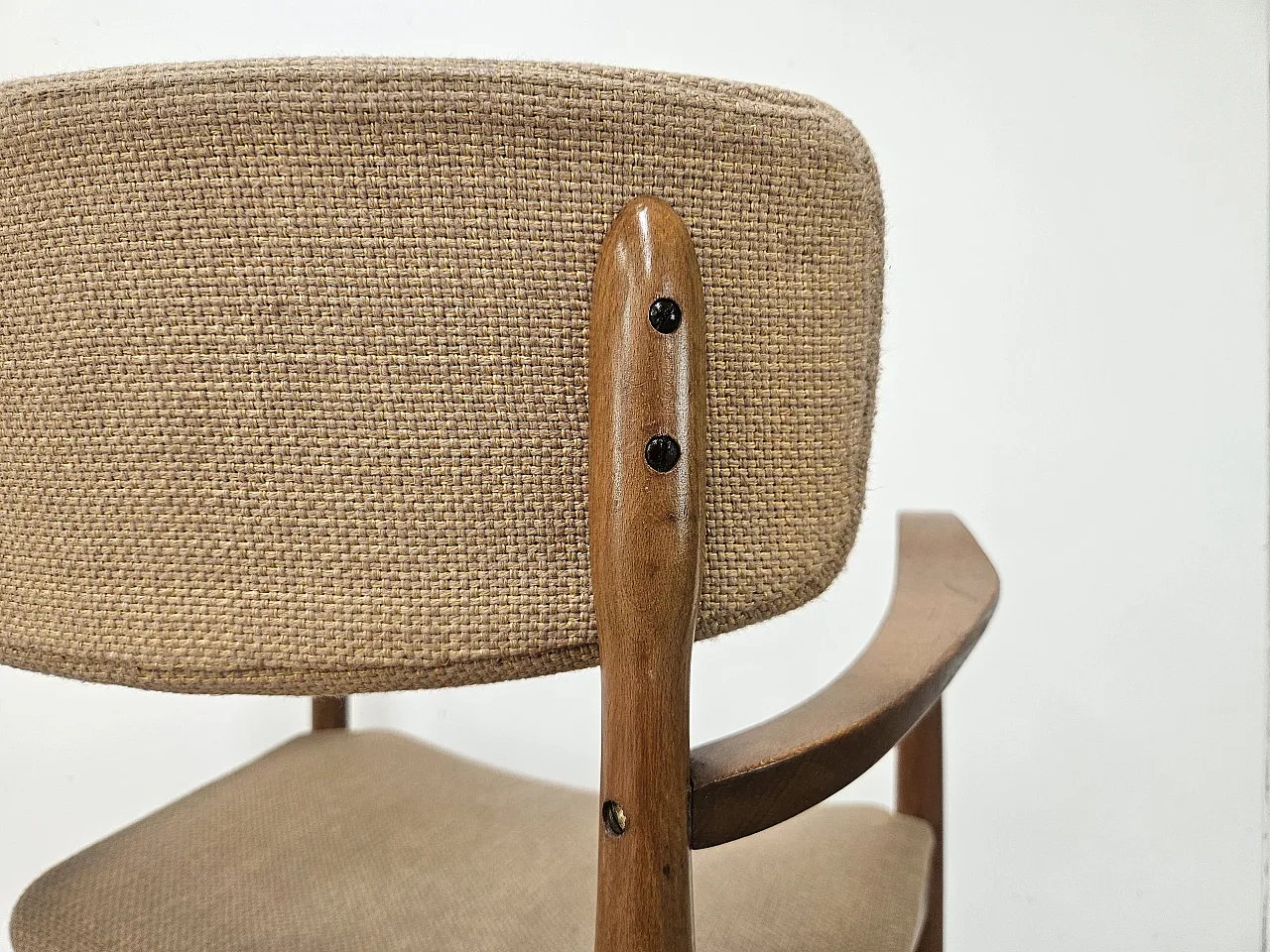 Swedish armchair in wood and brown fabric 13