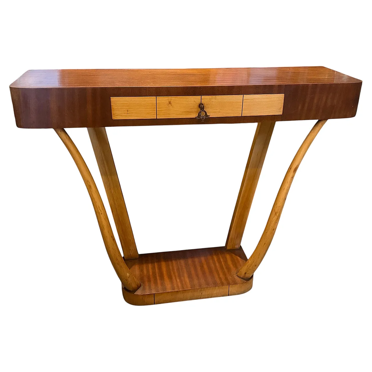 Gio Ponti style Mid-Century Modern wood console, 1950s 1