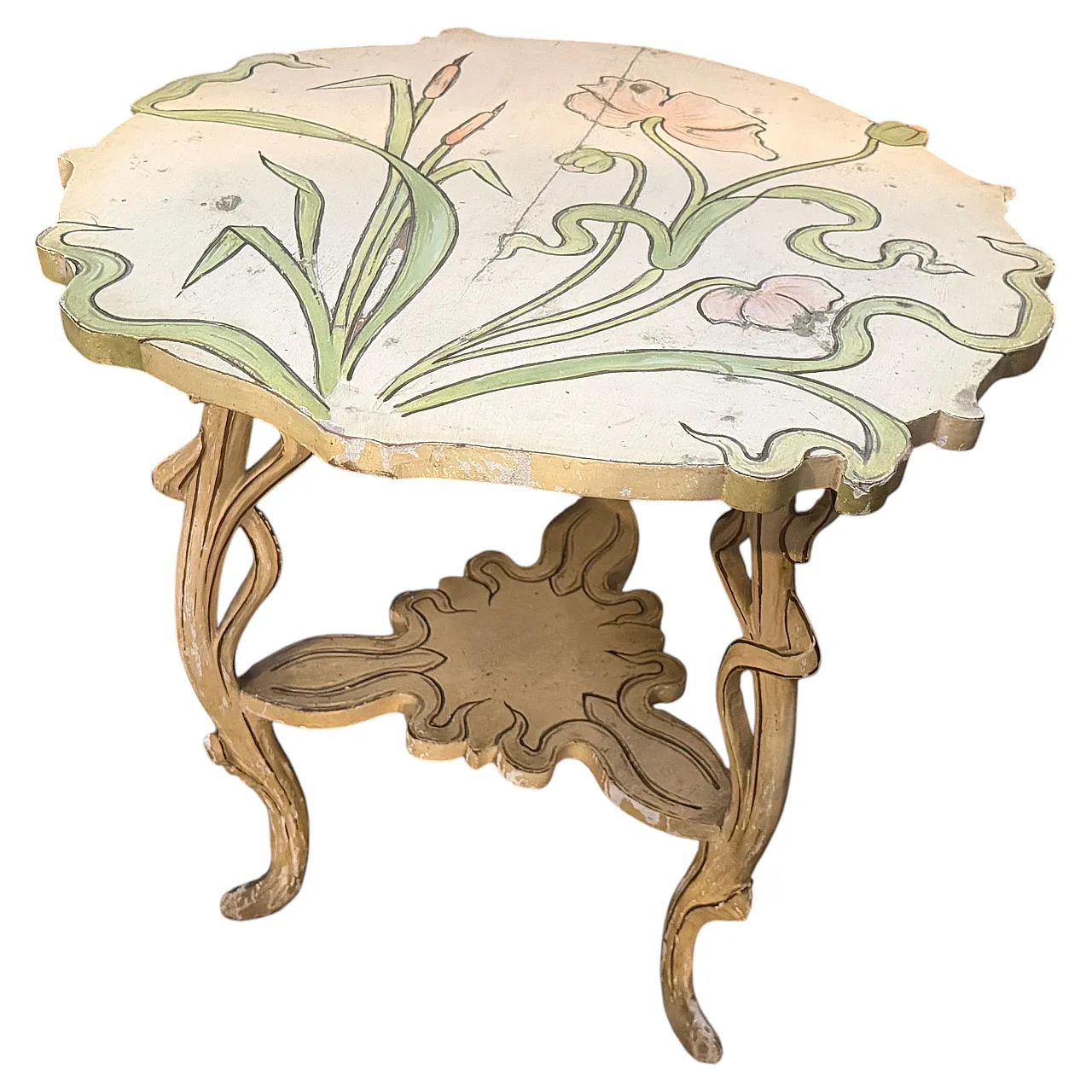 Art Nouveau lacquered wood round coffee table, early 20th century 1