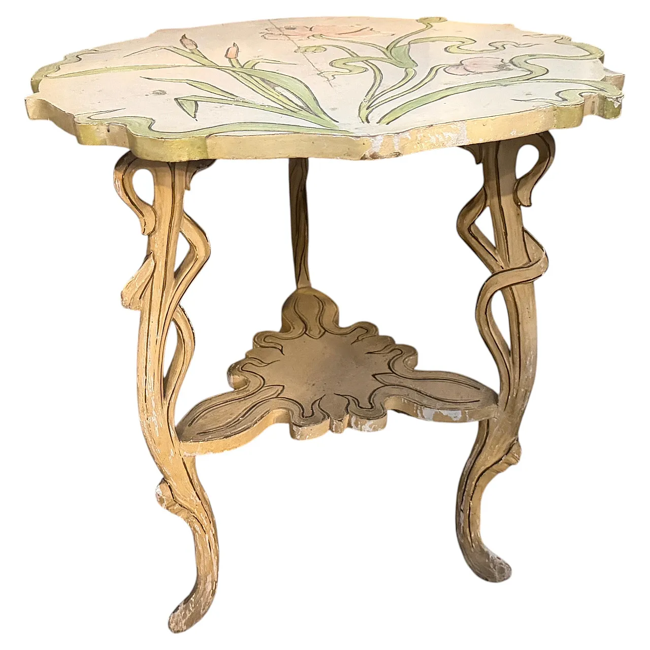 Art Nouveau lacquered wood round coffee table, early 20th century 2