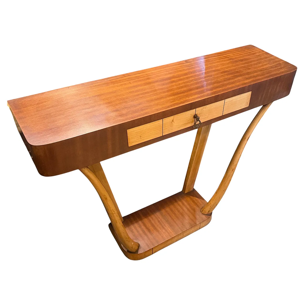 Gio Ponti style Mid-Century Modern wood console, 1950s 2