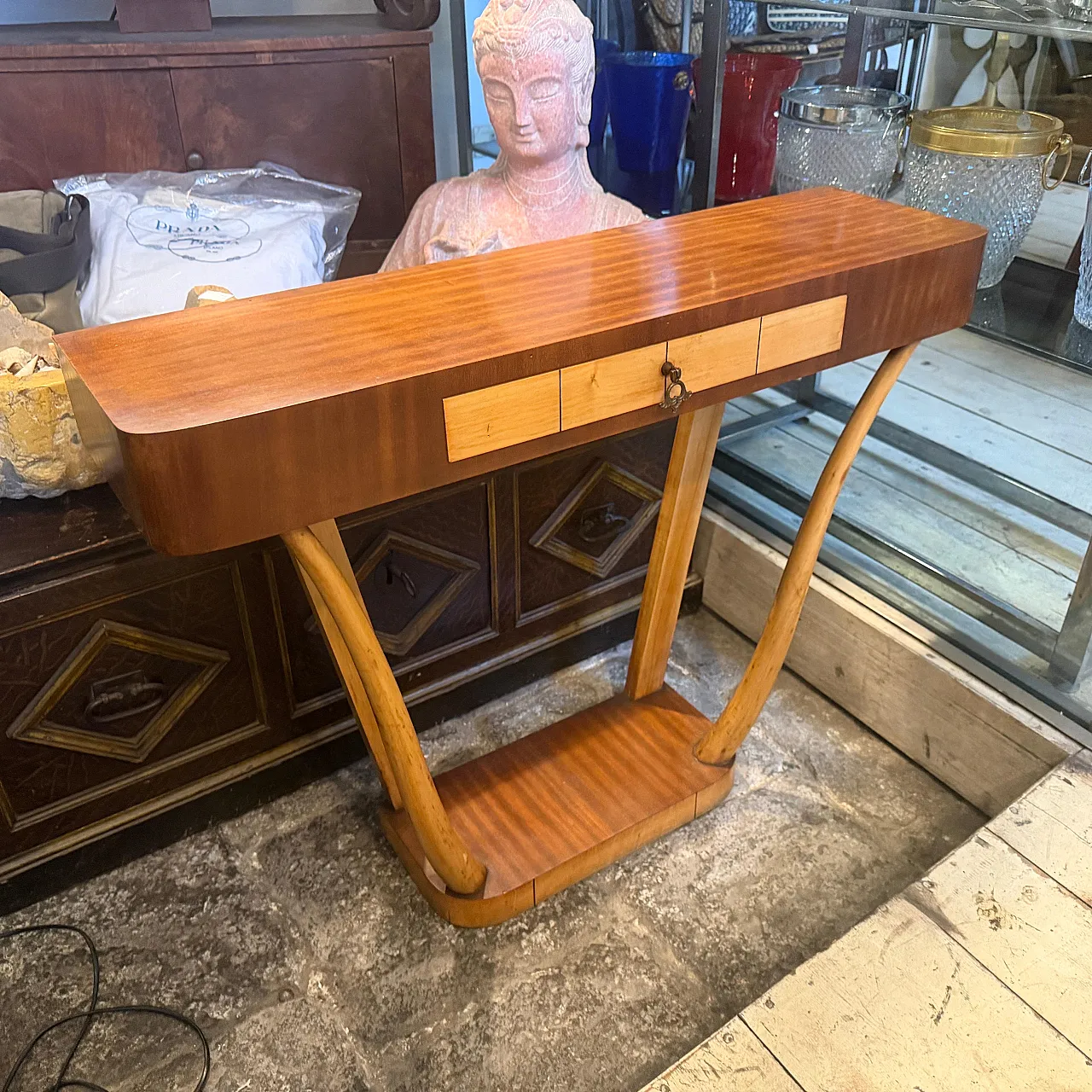 Gio Ponti style Mid-Century Modern wood console, 1950s 3