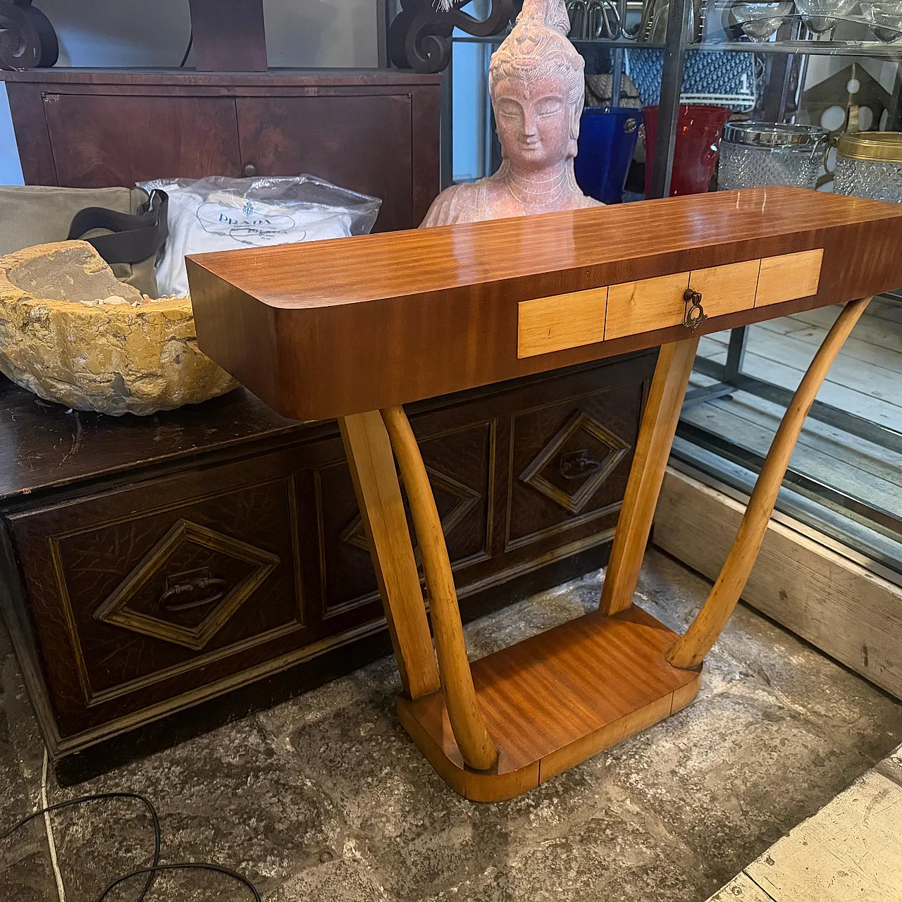 Gio Ponti style Mid-Century Modern wood console, 1950s 6